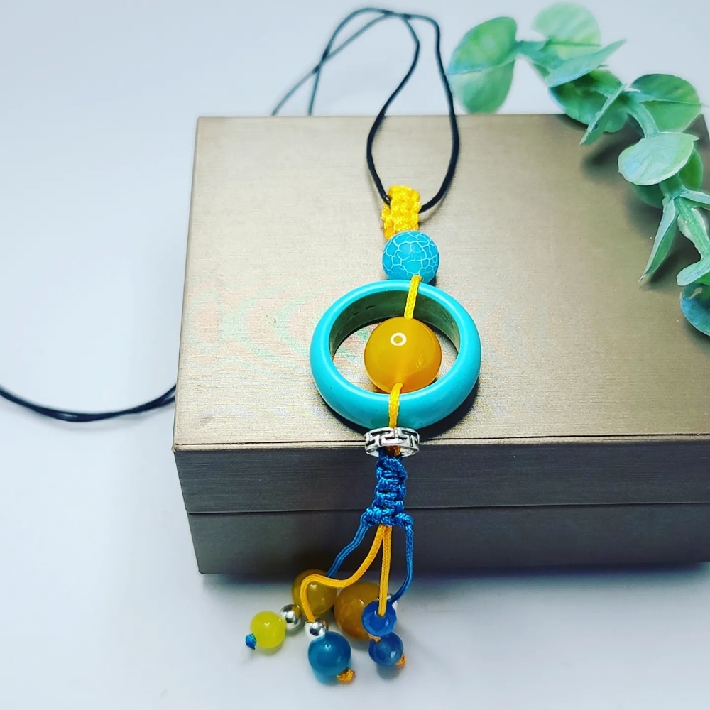 Turquoise and Yellow Agate pendant